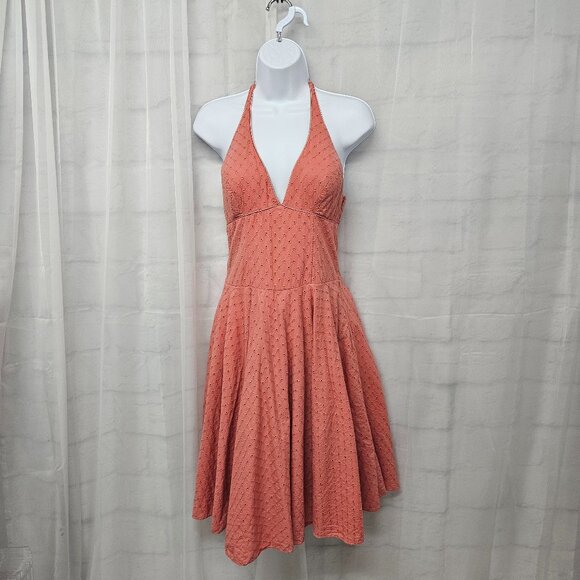 My Michelle Y2K Dress Orange Halter Backless Pinup Eyelet 5 - Picture 1 of 11